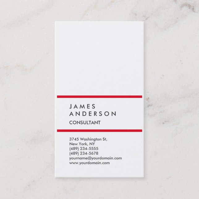Carte De Visite Plat vertical Simple Rouge Blanc tendance Attracti (Devant)