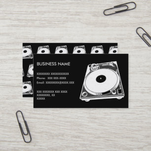 Carte De Visite Platine Tourne-Disques Rétro Graphique en Blanc