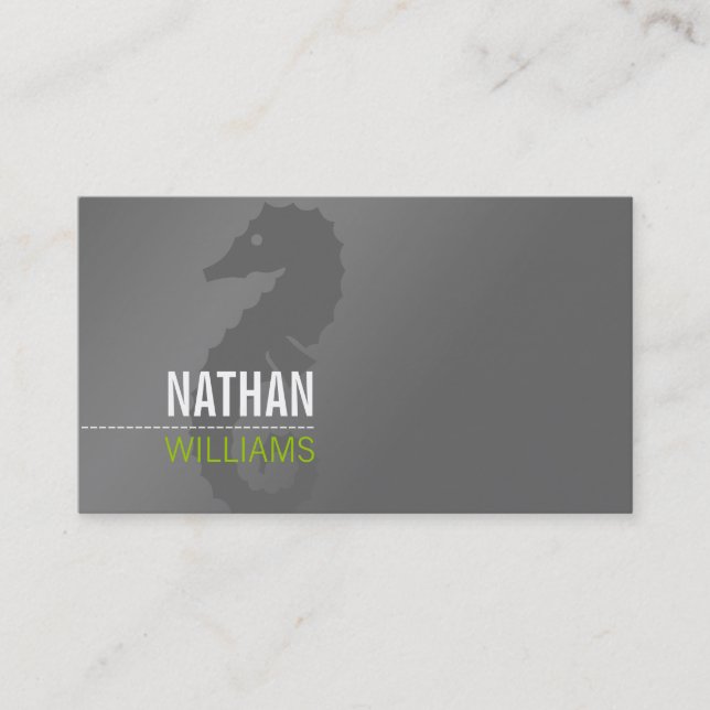 Carte De Visite PLEIN hippocampe simple moderne gris vert citron (Devant)