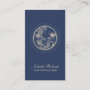 Carte De Visite Pleine lune céleste Elégant bleu de la marine