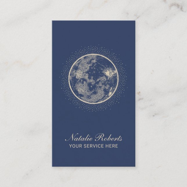 Carte De Visite Pleine lune céleste Elégant bleu de la marine (Devant)