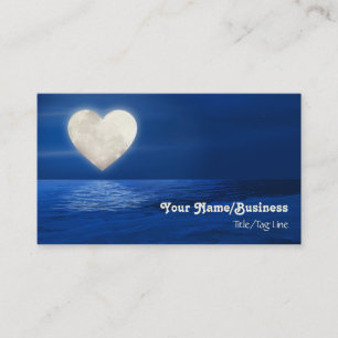 Carte De Visite Pleine lune du coeur sur l'eau avec la plage couve