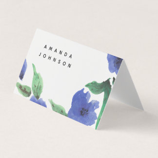 Carte de visite plié par aquarelle florale bleue