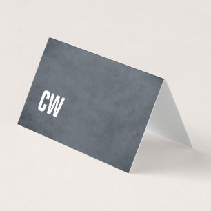 Carte de visite plié par monogramme blanc bleu