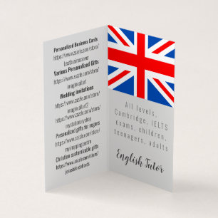 carte de visite plié personnalisé anglais Tutor