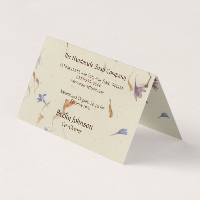 Carte de visite plié style papier de fleurs pressé (Devant)