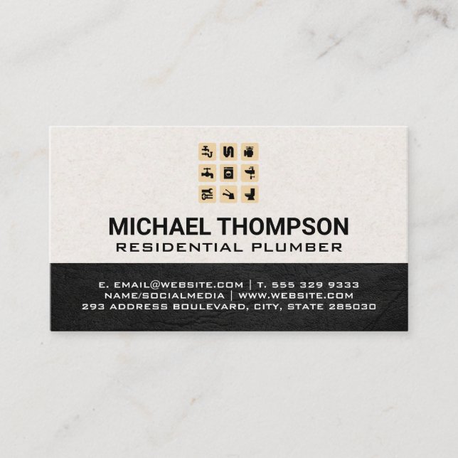 Carte De Visite Plomber | Icônes du système de conduites d'eau (Devant)