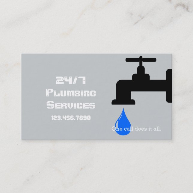 Carte De Visite Plomber moderne Gris Plumber Faucet Eau (Devant)