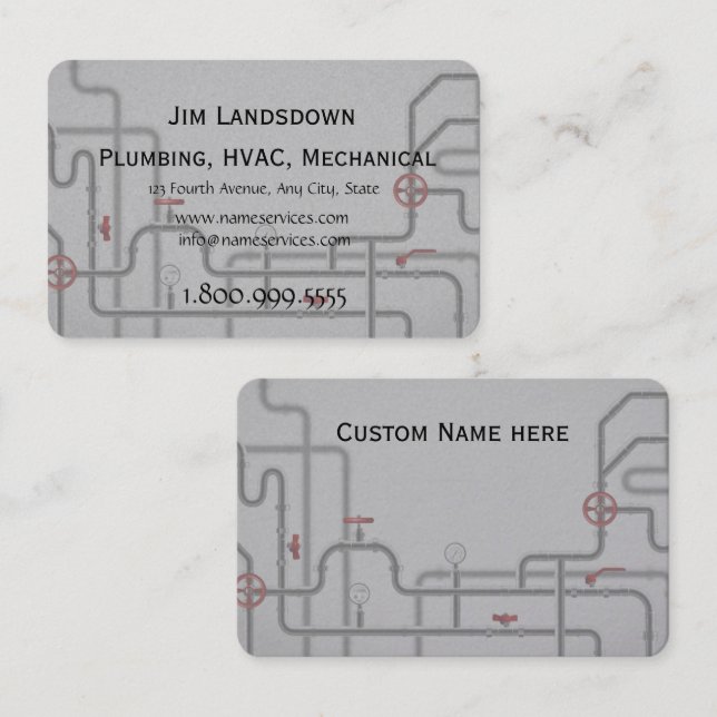 Carte De Visite Plomberie mécanique HVAC personnalisée (Devant / Derrière)