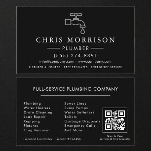 Carte de visite Plomberie Noir Argent QR Code