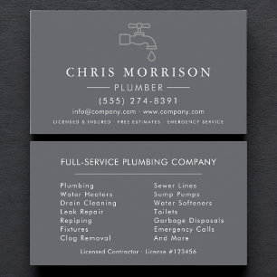 Carte De Visite Plomberie Plombier Gris Argent Minimaliste