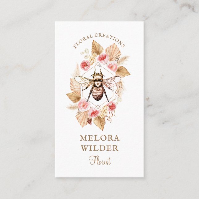 Carte De Visite Ploriste Miel Abeille Blush Rose Et Floral (Devant)
