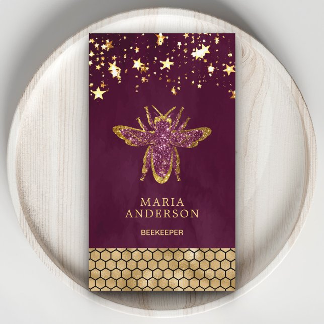 Carte De Visite Plum Purple Gold Parties scintillant Miel Bee Beek (Créateur téléchargé)