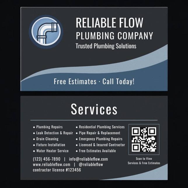 Carte De Visite Plumber Plumbing QR Code Professional  (Créateur téléchargé)