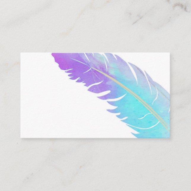 Carte De Visite plume d'aquarelle bleu et violet tendance personna (Devant)