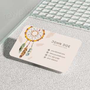 Carte De Visite Plume Dream Catcher Native QR Code Monogramme