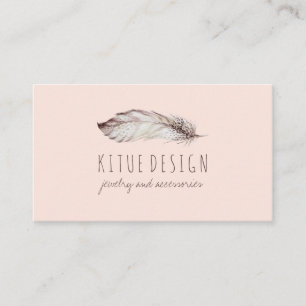 Carte De Visite plume imprimée rose blush Bohème Féminin