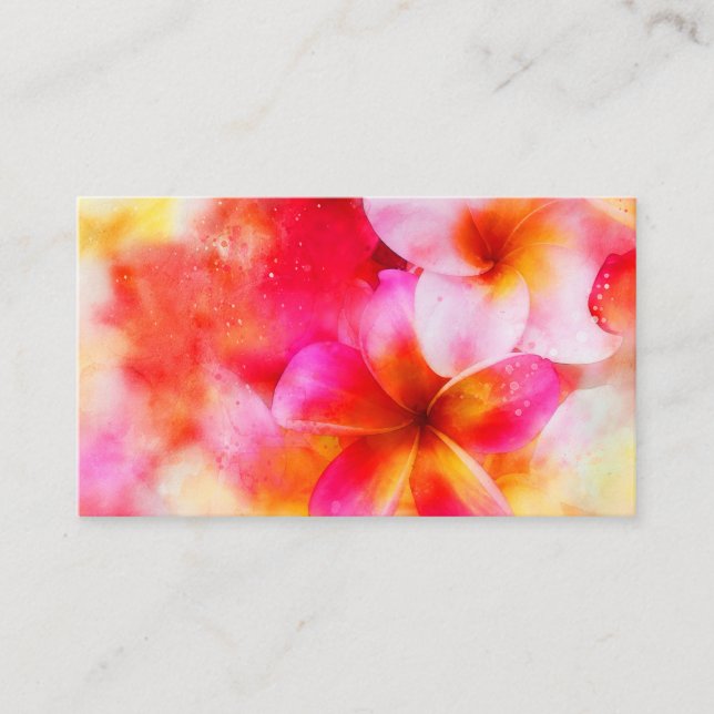 Carte De Visite Plumeria hawaïenne au néon rose, jaune et blanc (Devant)