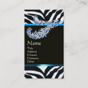 CARTE DE VISITE PLUMES DE DIAMANT BLEU NOIR BLANC FOURRURE ZÈBRE