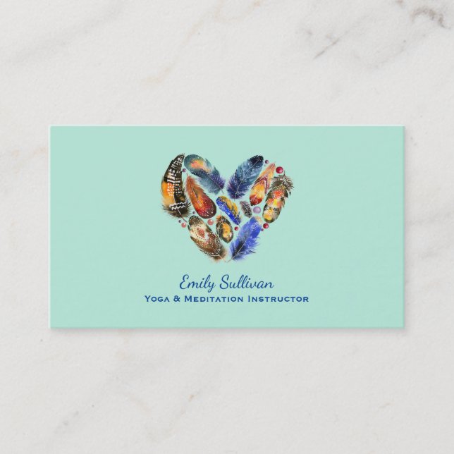Carte De Visite Plumes en forme de coeur Aquarelle Design (Devant)
