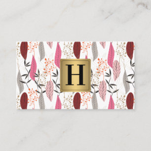 Carte De Visite Plumes style Boho Motif   Monogramme