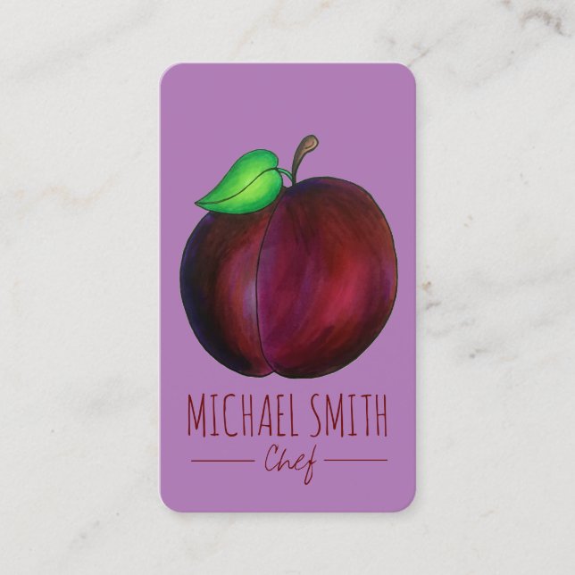 Carte De Visite Plums Ripe Été Purple Plum Fruit Canard Chef (Devant)