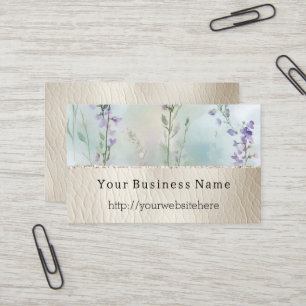 Carte De Visite Plutôt Violet Floral & Crème Faux Cuir