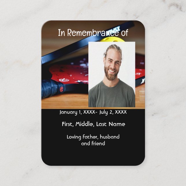Carte De Visite Pocket Card Memorial Pickleball Sport (Devant)