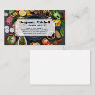 Carte De Visite Poêle en fer   Nourriture sur une table