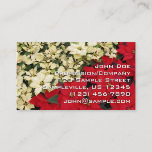 Carte De Visite Poinsettias blanches et rouges I Holiday Floral