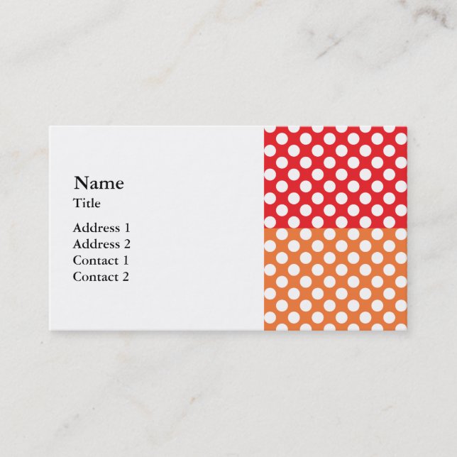 Carte De Visite Pointe Polka blanche, rouge et orange (Devant)