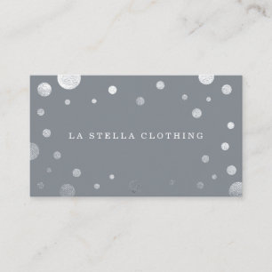 Carte De Visite Pointe Polka de Confetti en argent chic gris fémin