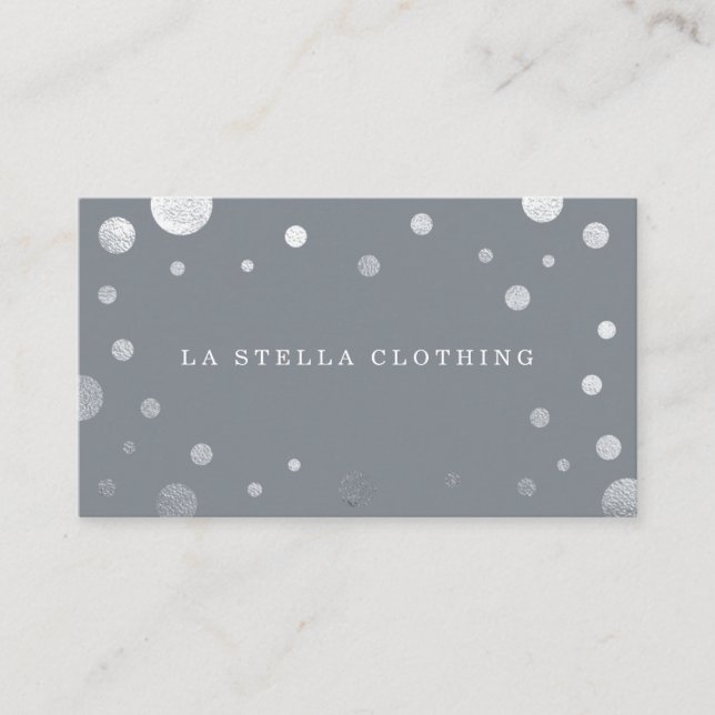 Carte De Visite Pointe Polka de Confetti en argent chic gris fémin (Devant)
