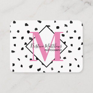 Carte De Visite Pointe Polka Noir et Blanc Personnalisé Monogramme