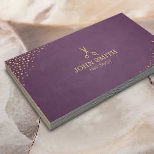 Carte De Visite Points et ciseaux pourpres d'or de coiffeur