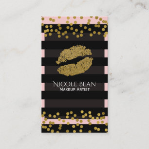 Carte De Visite Points Faux Gold Faux Foil Blushing Rose & Black S