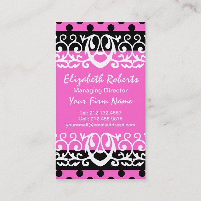 Carte De Visite Pois chic Girly de roses indien et de noir (Devant)