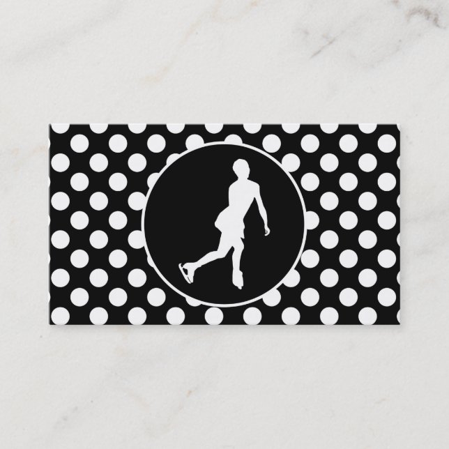 Carte De Visite Pois noirs et blancs; patinage artistique sur glac (Devant)