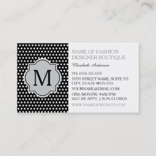 Carte De Visite Pois Noirs mignons Avec Boutique Monogramme Fille
