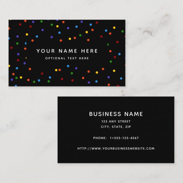 Carte De Visite Pois Rainbow Noir Confetti Motif (Devant / Derrière)