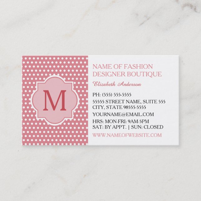Carte De Visite Pois Rose Cute Avec Boutique Monogram Girl (Devant)
