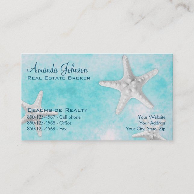 Carte De Visite Poisson-étoile bleu pour la plage professionnelle (Devant)