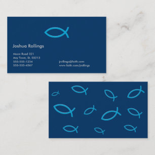 Carte De Visite Poissons chrétiens bleus