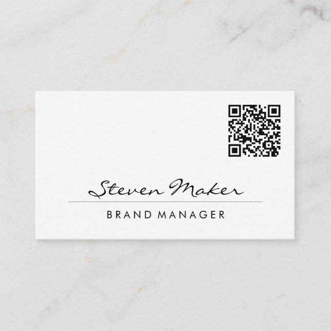 Carte De Visite Police Cursive Minimaliste | Code QR (Devant)