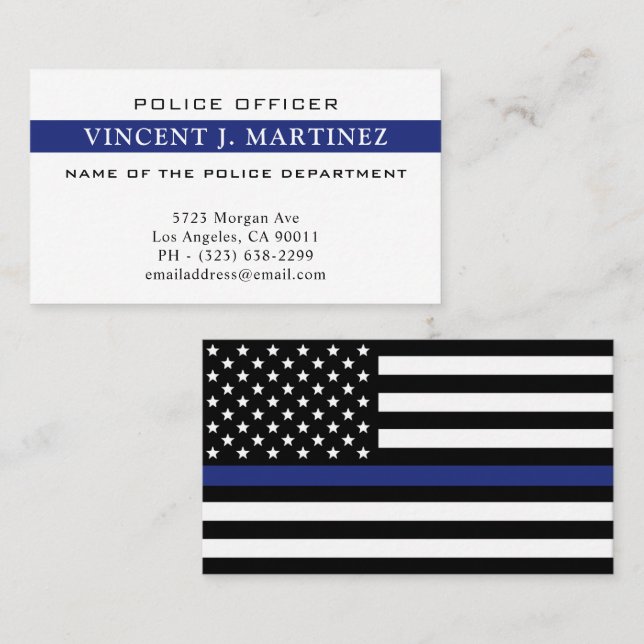 Carte De Visite Police de la ligne bleue mince Personnalisée Dépar (Devant / Derrière)