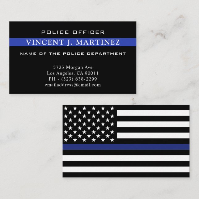 Carte De Visite Police de la ligne bleue mince Personnalisée Dépar (Devant / Derrière)