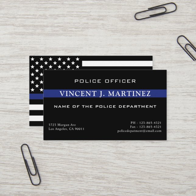 Carte De Visite Police de la ligne bleue mince Personnalisée Dépar (Devant/Arrière en situation)