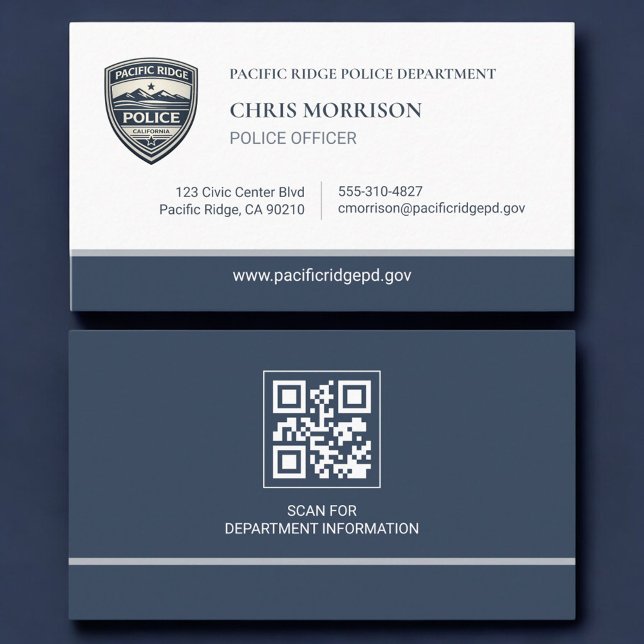 Carte De Visite Police Department QR Code Logo Business Card (Créateur téléchargé)