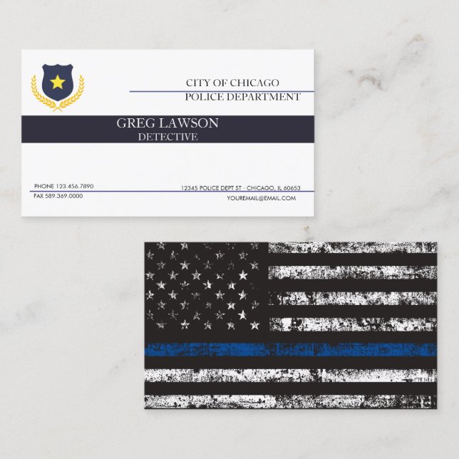 Carte De Visite Police | Drapeau de police de la Ligne Bleue Mince (Devant / Derrière)