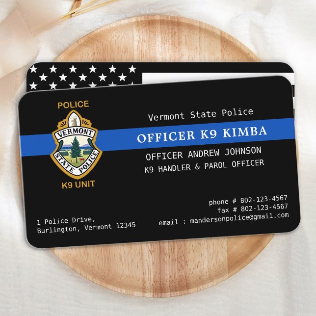 Carte De Visite Police K9 Logo de l'unité Mince Ligne bleue Chien  (Créateur téléchargé)